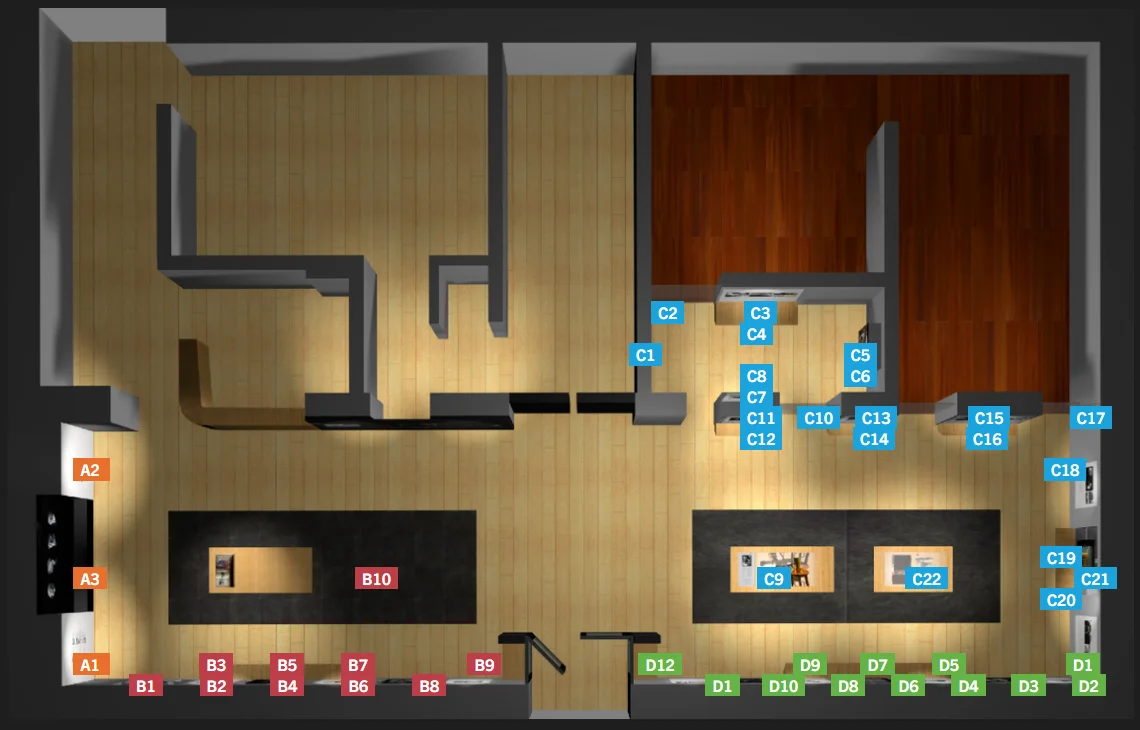 2D plan of the museum with 47 coloured markers