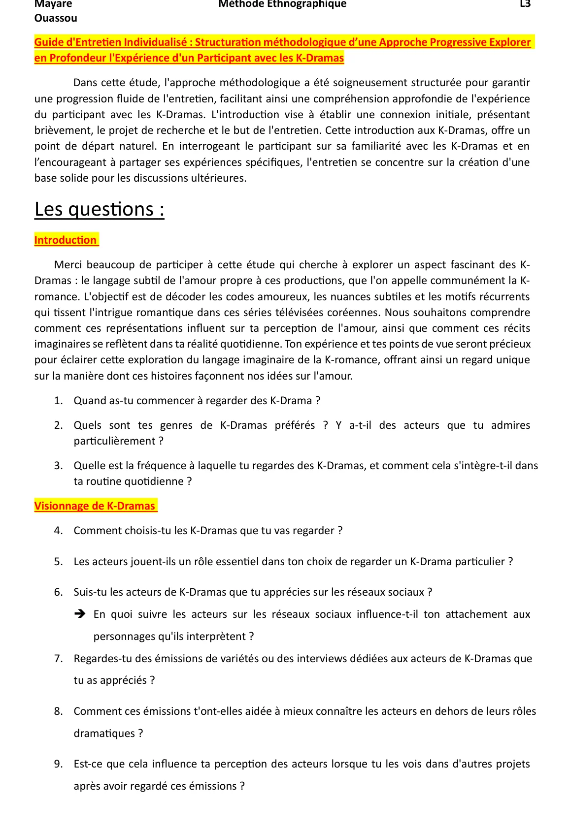 First page of my interview guide