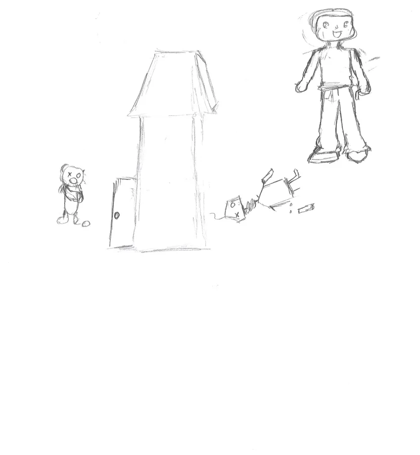 Figures floating around a door