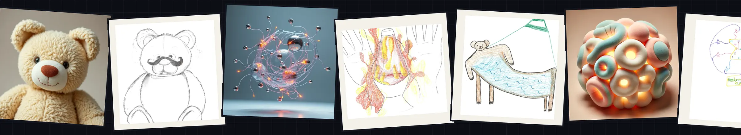 An AI-generated teddy bear next to a participant's drawing